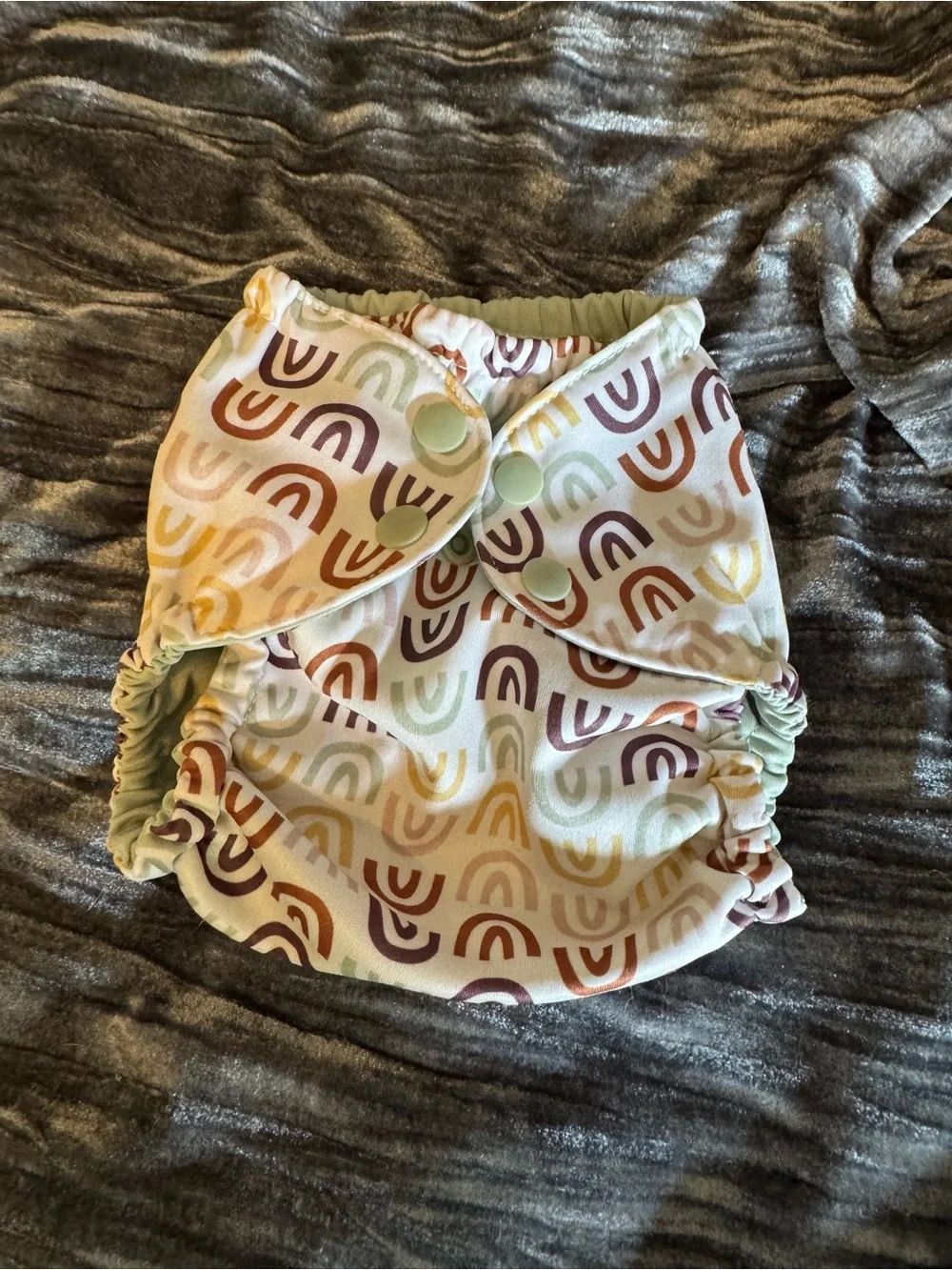 Neutral Rainbow Print Cloth Diaper Cover - Sage Green Accents
